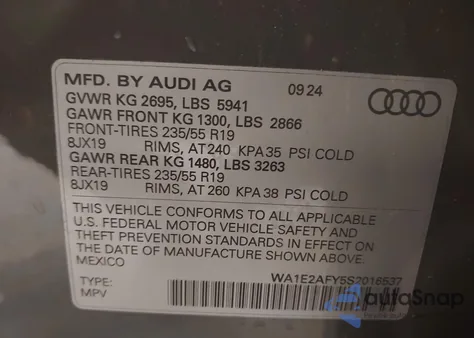 2025 Audi Q5 Premium Plus 55 Tfsi E S Line Quattro S Tronic z USA, uszkodzony, nr VIN WA1E2AFY5S2016537